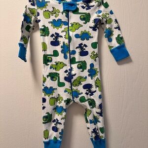 Hanna Andersson Blue and Green Dinosaur Kids Footie - 9-18M